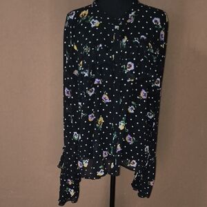 Forever 21 Black Ruffled Sheer Floral Blouse Size 2X